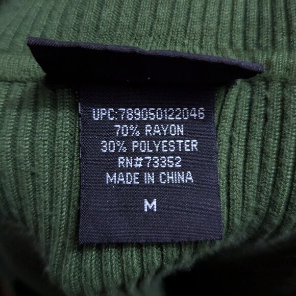 VTG 00s Y2K It's Our Time Green Rib Knit V-Neck 3/4 Sleeve Sweater Sz Medium - Picture 7 of 7